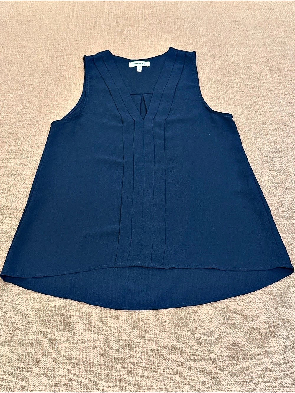 monteau Pleated Sleeveless Blouse / tank top / camisole in Blue Size Small